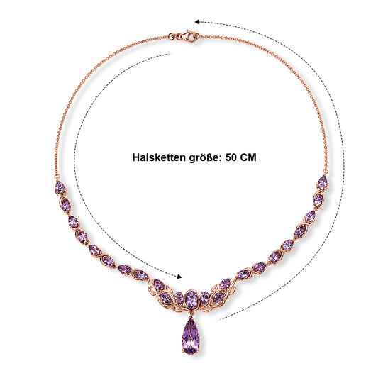 D'Joy AA Rose De France Amethyst 50cm Halskette, 925 Silber 750 Roségold Vermeil - 23,88 ct.