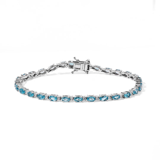 D'Joy AA blaues Apatit und Moissanit 20cm Armband, 925 Silber rhodiniert - 8,34 ct.