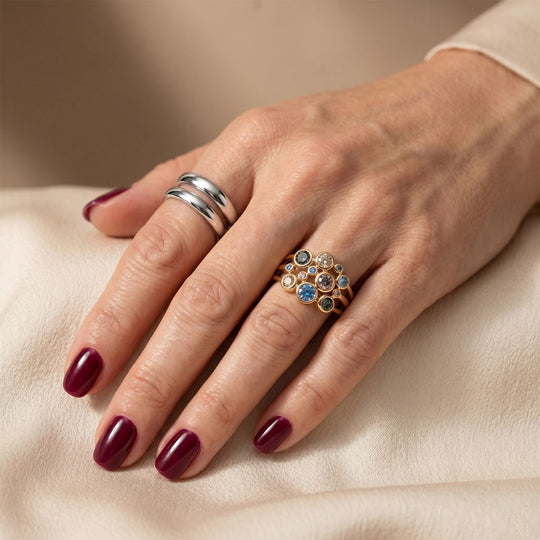 LUXURIANT DIAMOND - Lab Grown mehrfarbig Diamant SI Ring, SGL zertifiziert 925 Silber 750 Gelbgold vermeil (Größe 19.00) ca. 1.00 ct