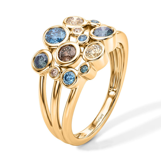 LUXURIANT DIAMOND - Lab Grown mehrfarbig Diamant SI Ring, SGL zertifiziert 925 Silber 750 Gelbgold vermeil (Größe 19.00) ca. 1.00 ct