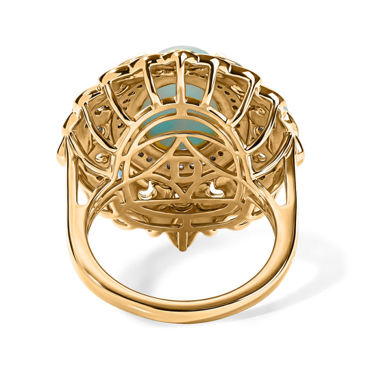 D'Joy AAA Larimar, Schweizer Blautopas Ring 925 Silber 750 Gelbgold vermeil (Größe 20.00) ca. 5,17 ct