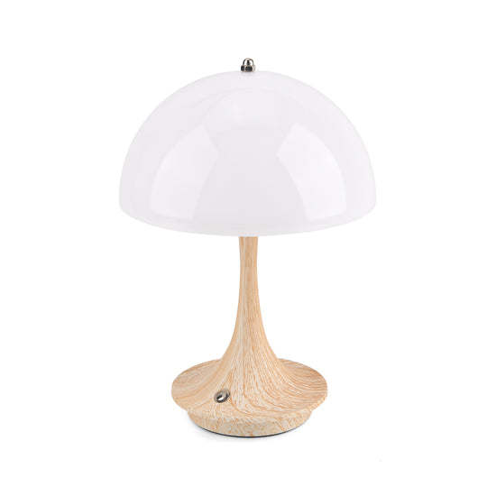 Designerlampe: Kabellos dimmbare Pilz-Tischlampe mit 3 Lichteinstellungen, Holzstruktur