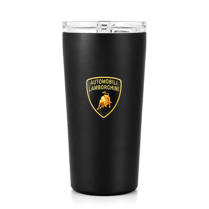 LAMBORGHINI Thermobecher aus Edelstahl mit Deckel, mattes Design, Schwarz