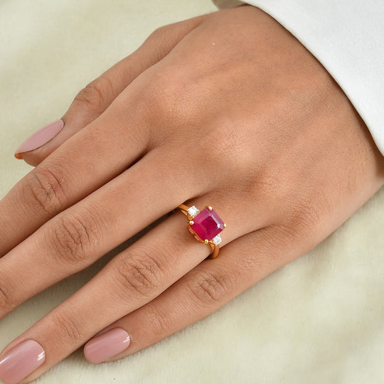 D'Joy Niassa Rubin und Moissanit Ring, 925 Silber 750 Gelbgold Vermeil - 3,43 ct.