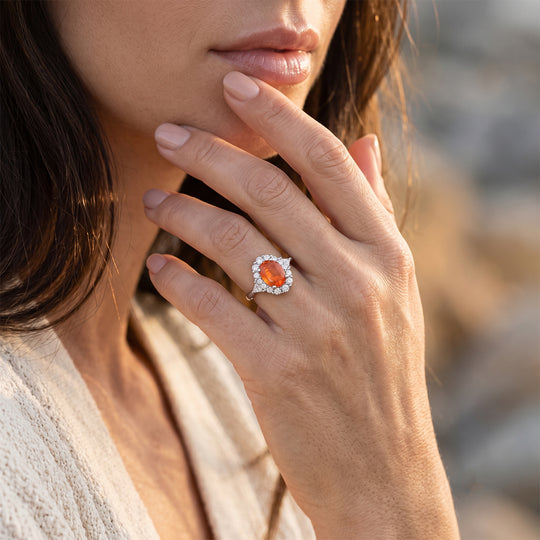 D'Joy AA Mexikanischer Kirschfeuer-Opal, Moissanit Ring 925 Silber Rhodiniert (Größe 18.00) (10-16 Werktage Lieferzeit) ca. 1,32 ct