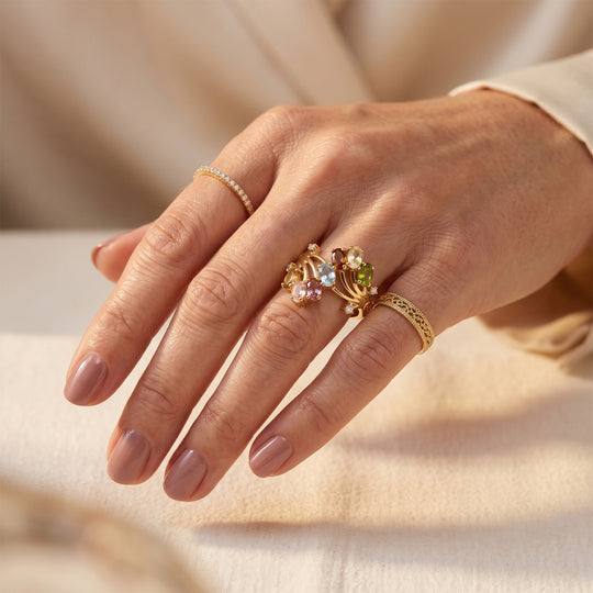 D'Joy AA Multi-Turmalin und Zirkon Ring, 925 Silber 750 Gelbgold Vermeil - 1,79 ct.