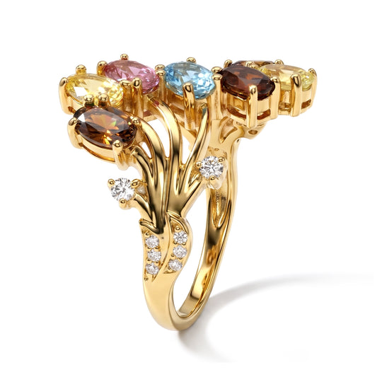D'Joy AA Multi-Turmalin und Zirkon Ring, 925 Silber 750 Gelbgold Vermeil - 1,79 ct.