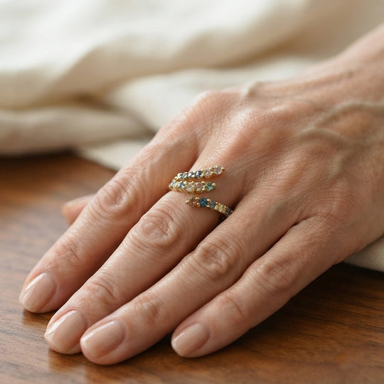 LUXURIANT SI Labor mehrfarbiger Diamant Ring, 925 Silber 750 Gelbgold Vermeil - 0,49 ct.