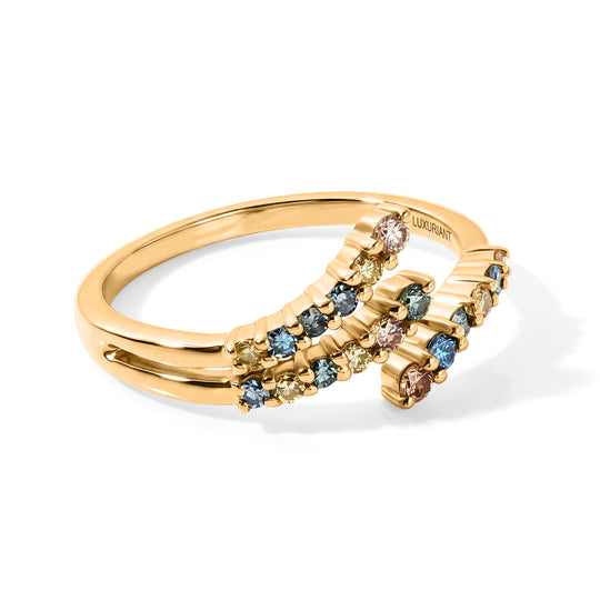 LUXURIANT SI Labor mehrfarbiger Diamant Ring, 925 Silber 750 Gelbgold Vermeil - 0,49 ct.