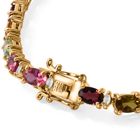 D'Joy AA Multi-Turmalin und Moissanit 20cm Eternity Armband, 925 Silber 750 Gelbgold Vermeil - 12,54 ct.