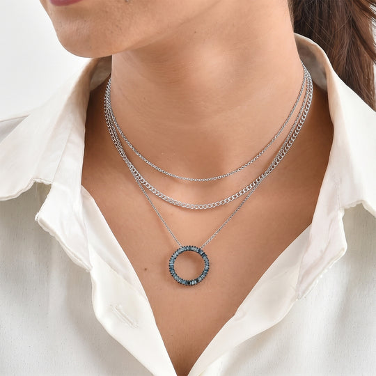 D'Joy Blauer Diamant (IR) Anhänger 925 Silber Rhodiniert ca. 0.53 ct