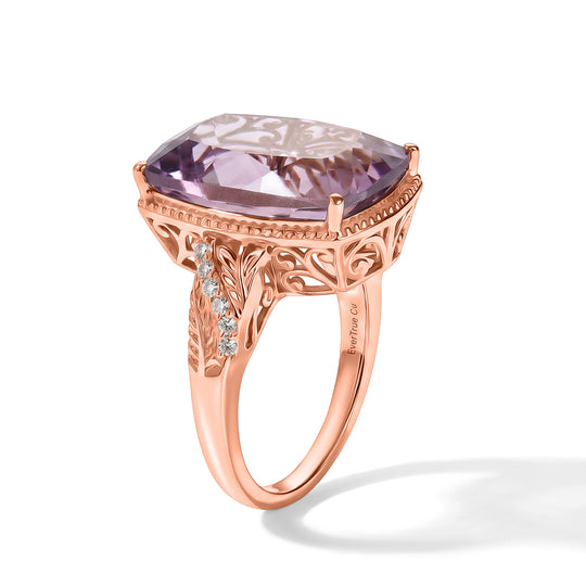EverTrue Rose De France Amethyst und Zirkon Solitär-Stil Ring. 950 Kupfer mit Roségold-E-Beschichtung - 21,20 ct.