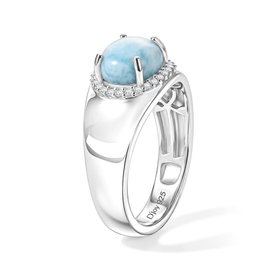 D'Joy AAA Larimar, Weißer Zirkon Ring 925 Silber Platiniert (Größe 18.00) ca. 2,60 ct