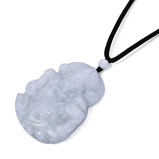 EXTREM SELTEN Natürliche Weiße Jade Guan Yin Anhänger mit schwarzer Textilkordel, flexibel, (ca. 70 cm) ca. 155,00 ct