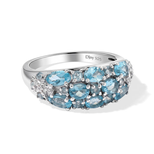 D'Joy AA blauer Apatit und Zirkon Ring, 925 Silber rhodiniert - 2,46 ct.