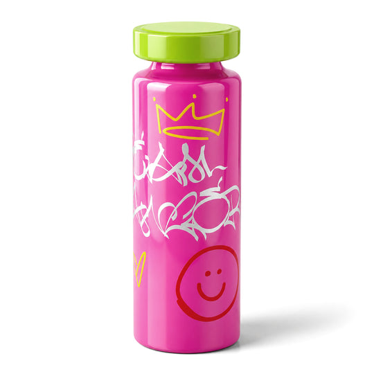 Edelstahl-Trinkflasche mit Graffiti-Print und Schraubverschluss, 7,2x21,1cm, 500ml, Hellblau
