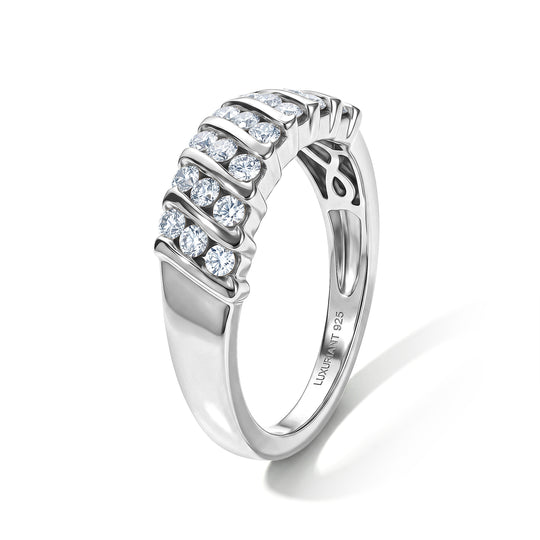LUXURIANT SGL zertifizierter SI-GH Labor Diamant Half Eternity Ring, 925 Silber 750 Gelbgold Vermeil - 0,50 ct.
