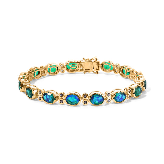 D'Joy Pfau Quarz Triplette, Iolit Armband ca. 20 cm 925 Silber 750 Gelbgold vermeil ca. 21,30 ct.