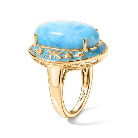 D'Joy AAA Larimar Ring 925 Silber 750 Gelbgold vermeil (Größe 17.00) ca. 11,45 ct
