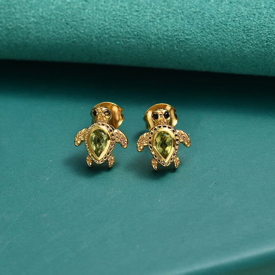 GP - Peridot, Schwarzer Spinell Ohrringe 925 Silber 750 Vergoldet ca. 0,60 ct.