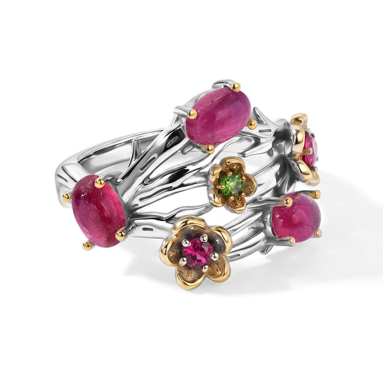 EverTrue AA afrikanischer Rubin, Rhodolith Granat und Chromdiopsid Ring, Bronze mit Platin E-Beschichtung - 2,13 ct.