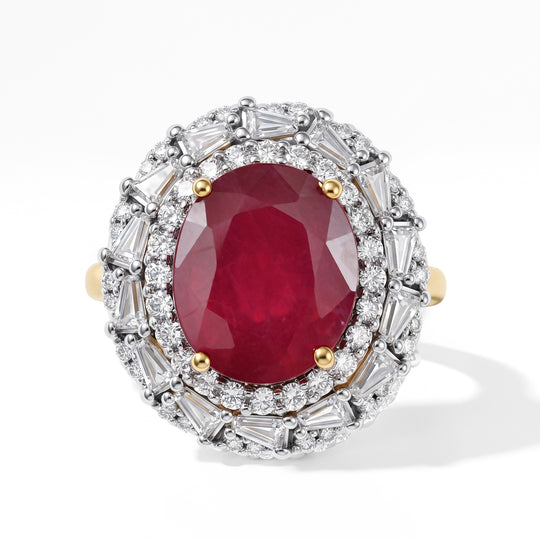 D'Joy AAA Niassa Rubin, Moissanit Ring 925 Silber 750 Gelbgold vermeil (Größe 18.00) (10-16 Werktage Lieferzeit) ca. 8,07 ct