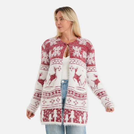 LA MAREY Damen-Cardigan mit Wintermuster und 2 Taschen, Einheitsgröße EU 36-42, Grau