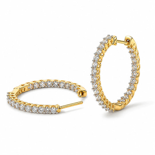 LUXURIANT SGL zertifizierte SI-GH Labor Diamant Ohrringe, 925 Silber 750 Gelbgold Vermeil - 1,50 ct.