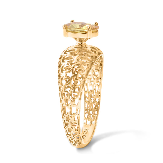 GP Celestial Kollektion- AAA gelber Saphir und blauer Saphir Solitär Ring, 925 Silber 750 Gelbgold Vermeil - 1,02 ct.