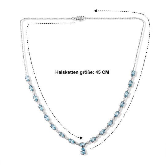 D'Joy AA Blauer Zirkon Halskette ca. 45 cm 925 Silber Rhodiniert ca. 16,19 ct.