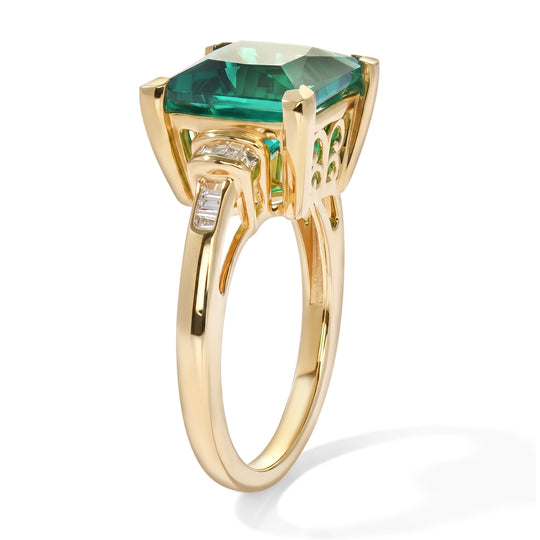 D'Joy Labor Smaragd und Labor Diamant Ring, 925 Silber 750 Gelbgold Vermeil - 4,59 ct.