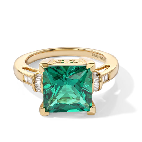 D'Joy Labor Smaragd und Labor Diamant Ring, 925 Silber 750 Gelbgold Vermeil - 4,59 ct.