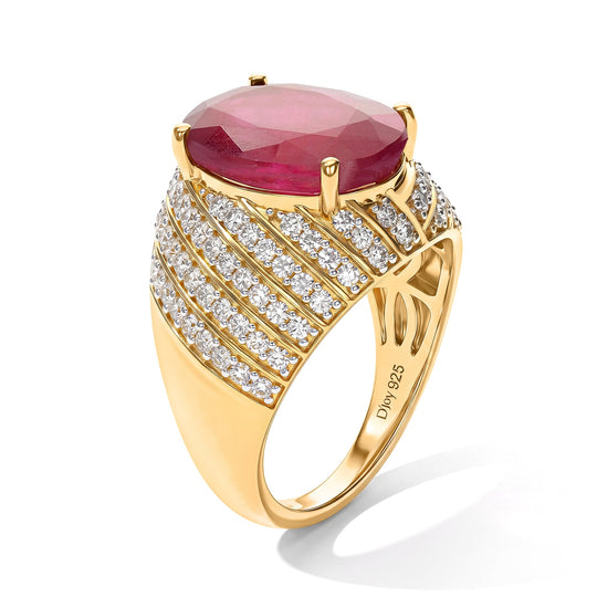D'Joy AAA Afrikanischer Rubin (Fissure gefüllt), Weißer Zirkon Ring 925 Silber 750 Gelbgold vermeil (Größe 20.00) ca. 9,69 ct