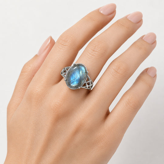 EVER TRUE AAA Labradorit Ring 316L Edelstahl (Größe 18.00) ca. 10,47 ct