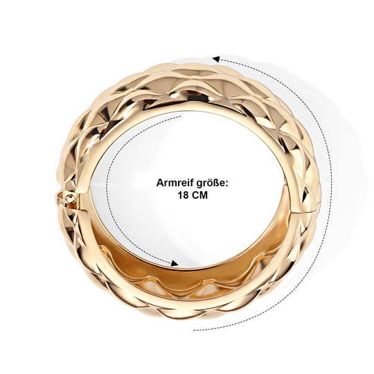 Breiter Armreif mit facettiertem Fächerrelief, 18,5cm, goldfarbene Legierung