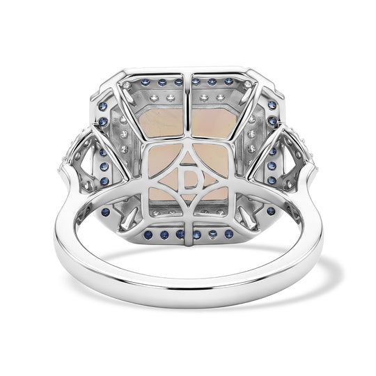 D'Joy AA natürlicher, äthiopischer Welo Opal, Moissanit und Ceylon Saphir Halo Ring, 925 Silber rhodiniert - 3,39 ct.