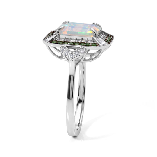 D'Joy AA Natürlicher, äthiopischer Welo Opal, Smaragd Ring 925 Silber Rhodiniert (Größe 16.00) ca. 3.33 ct
