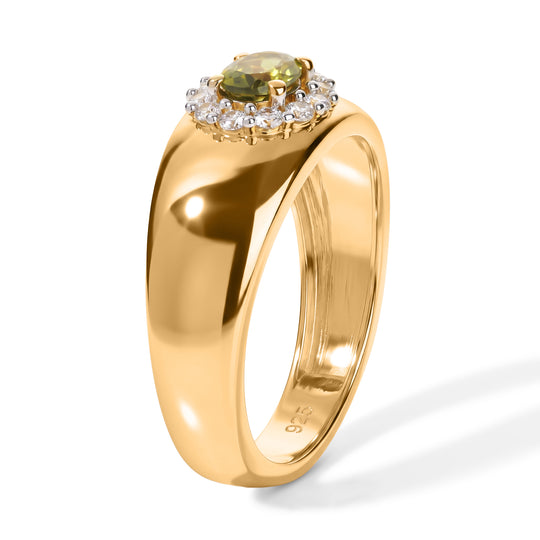 Peridot Arizona, Weißer Zirkon Ring 925 Silber 750 Vergoldet (Größe 18.00) ca. 0,62 ct