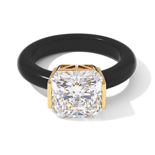 D'Joy Schwarze Jade, Moissanit Ring 925 Silber Vergoldet (Größe 16.00) ca. 16,75 ct