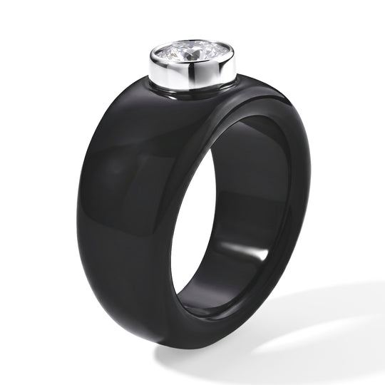 D'Joy natürlicher schwarzer Jade und Moissanit Ring, 925 Silber rhodiniert - 31,87 ct.