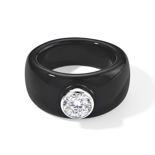 D'Joy natürlicher schwarzer Jade und Moissanit Ring, 925 Silber rhodiniert - 31,87 ct.