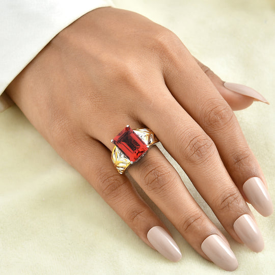 EverTrue Rubin Feuer Triplett Quarz und Zirkon Ring, 950 Kupfer mit Platin E-Beschichtung - 8,22 ct.