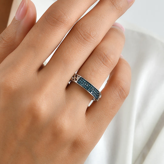 D'Joy Blauer Diamant Ring 925 Silber Rhodiniert (Größe 18.00) ca. 0,23 ct