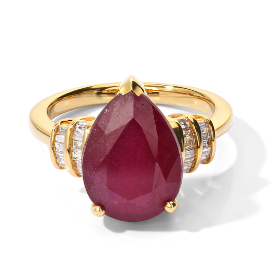 LUXURIANT DIAMOND - AAA Afrikanischer Rubin (Fissure gefüllt), Lab Grown Diamant Ring 925 Silber 750 Gelbgold vermeil (Größe 20.00) ca. 7,59 ct