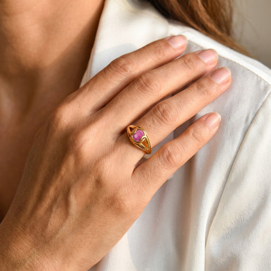 EverTrue afrikanischer Rubin (Fissure gefüllt) Ring, Bronze mit Gelbgold E-Beschichtung - 3,95 ct.