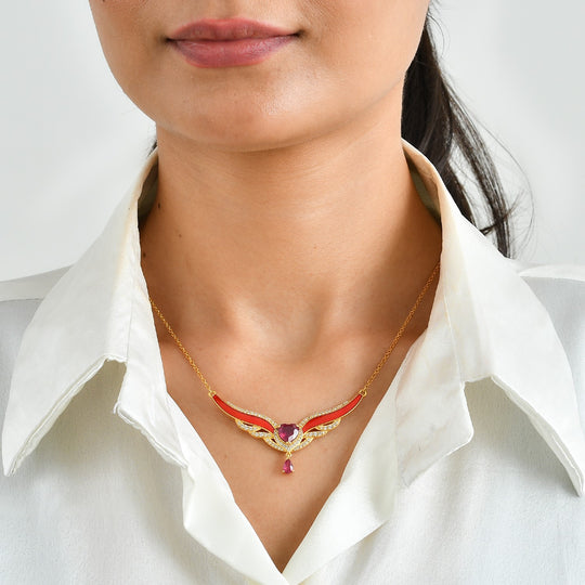 EverTrue AAA afrikanische Rubin (Fissure gefüllt) und Zirkon 50cm Halskette, Bronze mit Gelbgold E-Beschichtung - 3,90 ct.