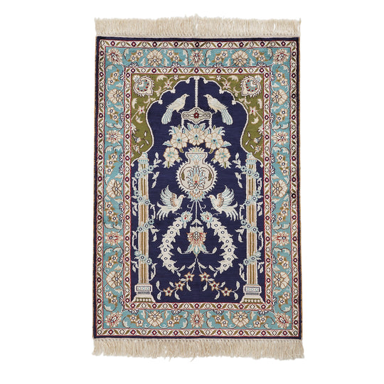 Handgeknüpfter Teppich aus 100 % Maulbeerseide, Marineblau