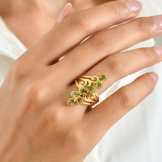 EVER TRUE Peridot Arizona, Weißer Zirkon Ring Reine Bronze (Größe 18.00) ca. 1,65 ct