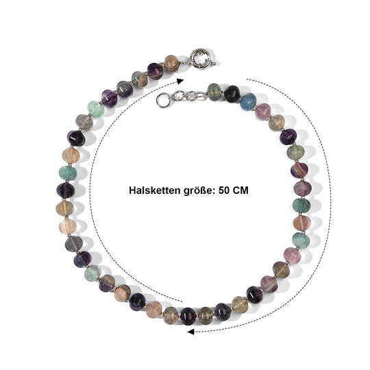 EVER TRUE Mehrfarbiger Fluorit Halskette ca. 50 cm Nickelfreies Messing Platiniert ca. 530,00 ct.