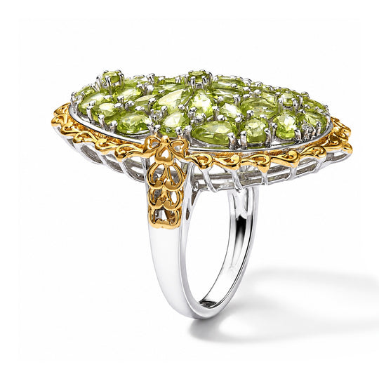 D'Joy Peridot Arizona Ring 925 Silber Rhodiniert und 750 Gelbgold Vermeil (Größe 17.00) ca. 5,60 ct